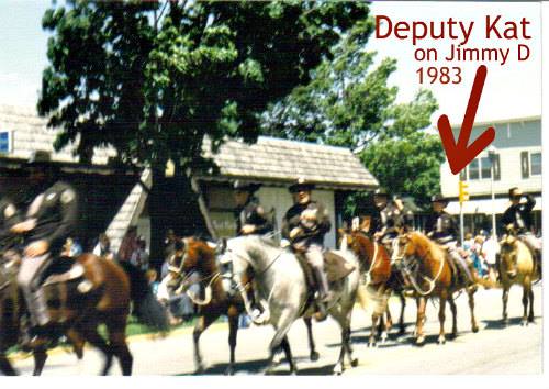 Sanilac County Deputy Kat riding Kimmy D in Frankenmuth, Michigan 4th of July, 1983 parade.